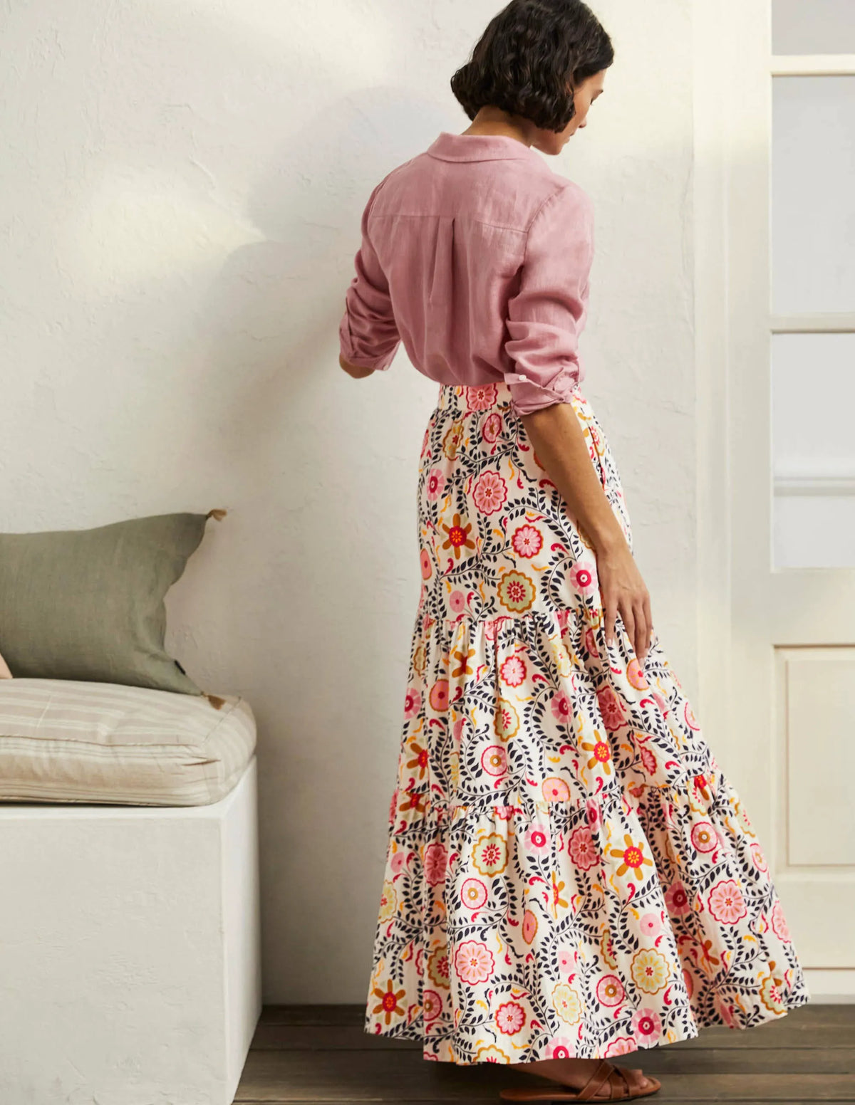 Lorna Tiered Maxi Skirt-Ivory, Opulent Garden
