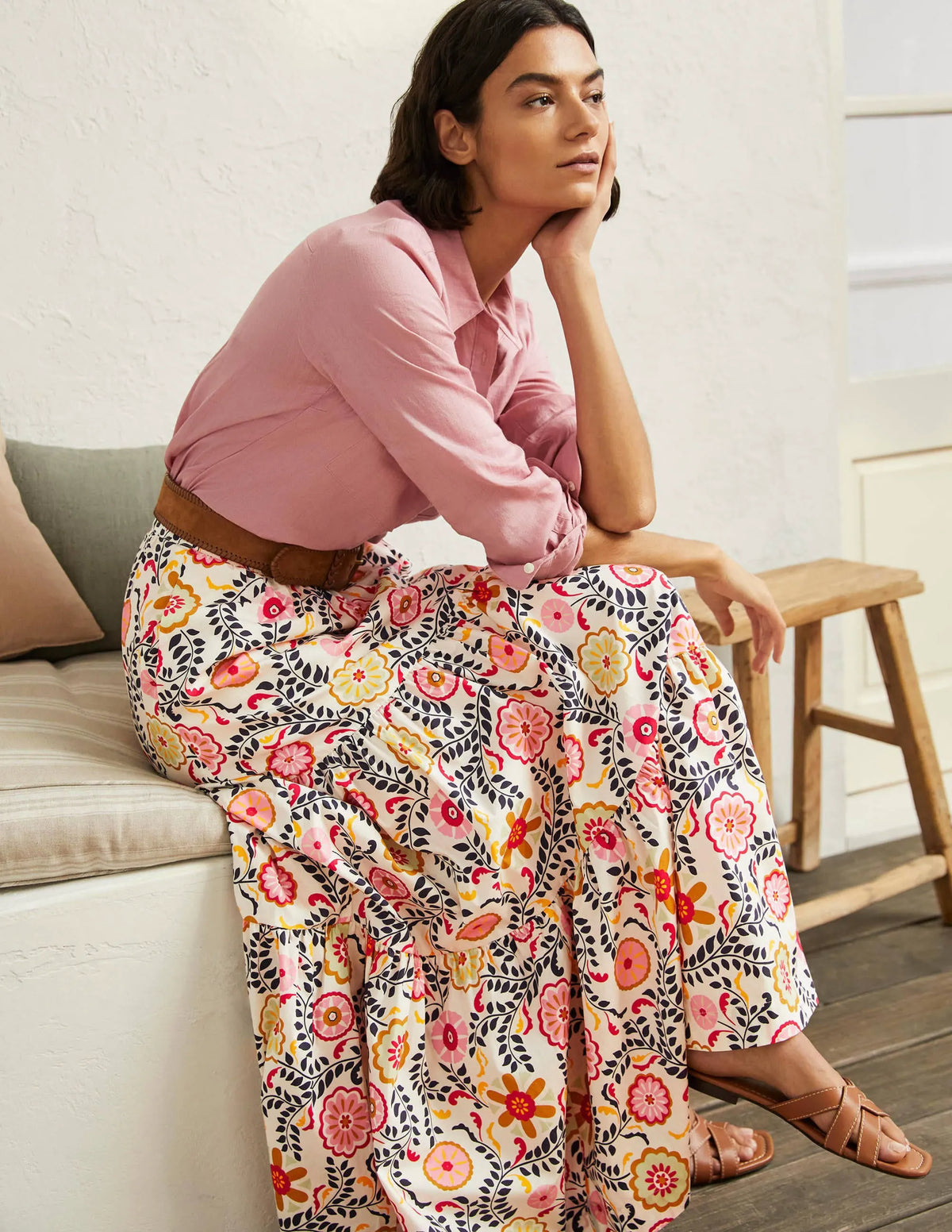 Lorna Tiered Maxi Skirt-Ivory, Opulent Garden