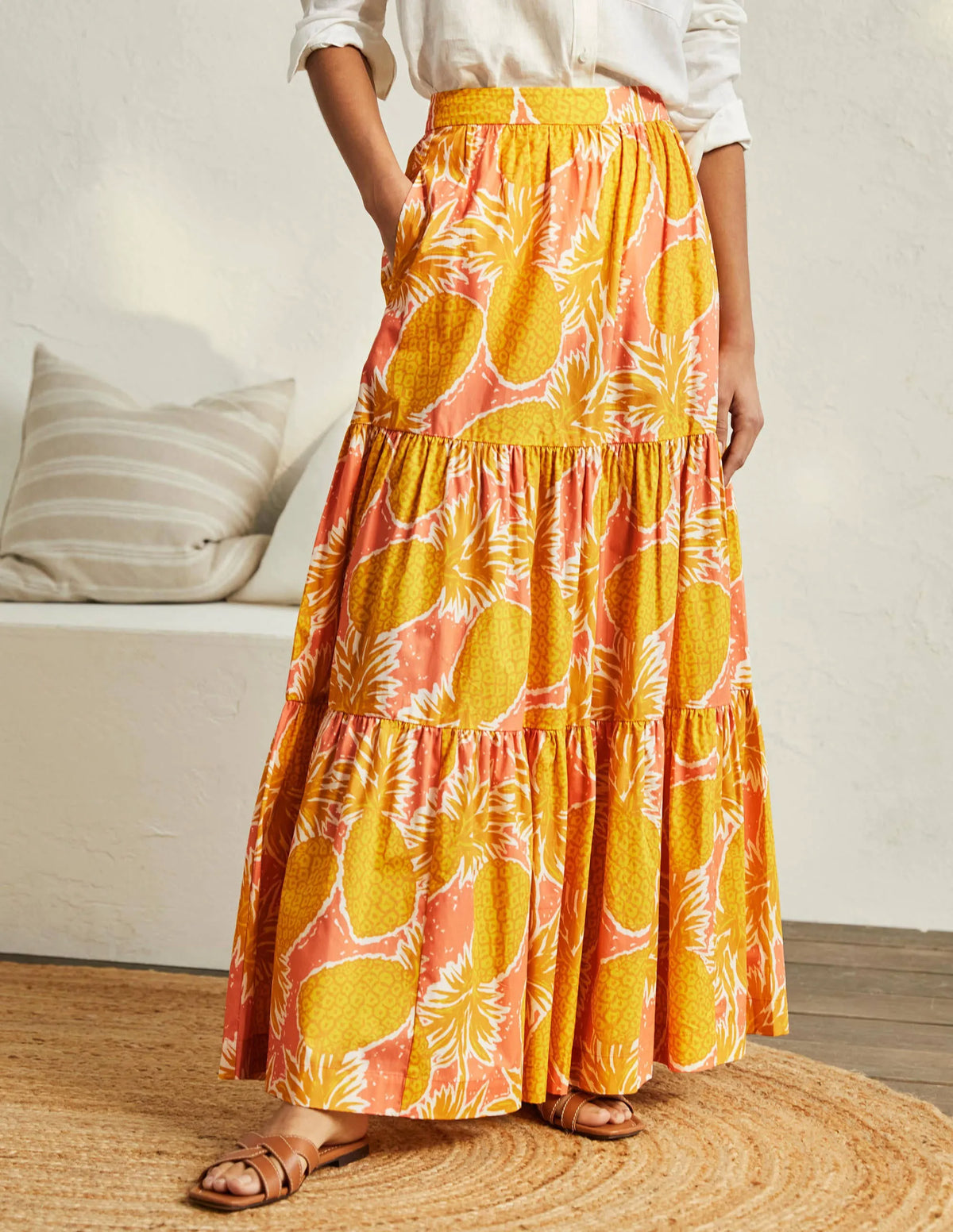 Lorna Tiered Maxi Skirt-Brioche, Pineapple Cluster