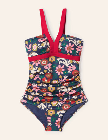 Corsica V-neck Swimsuit-French Navy, Flora Bloom