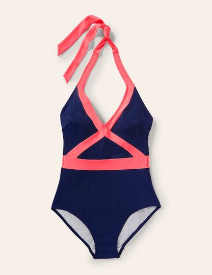 Kefalonia Halterneck Swimsuit-Harmony Blue Colourblock