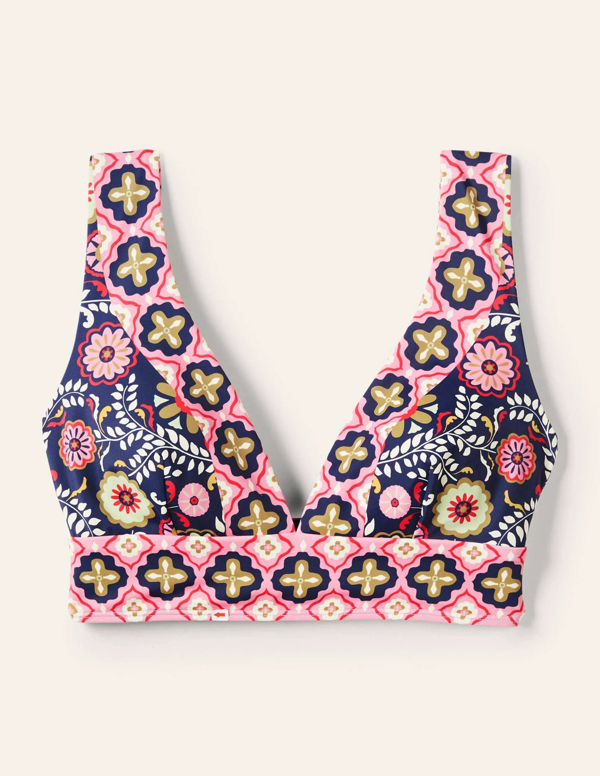 Porto V-neck Bikini Top-French Navy, Opulent Garden