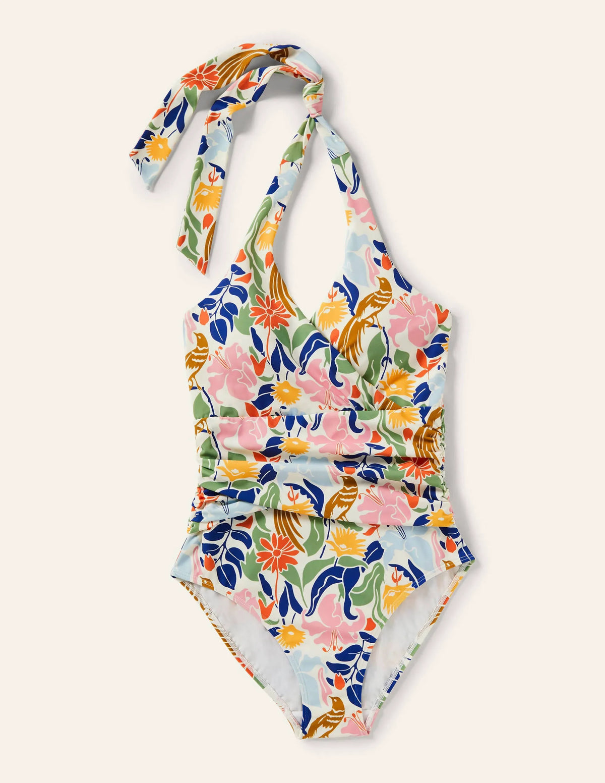 Levanzo Halter Swimsuit-Ivory, Oriental Bird