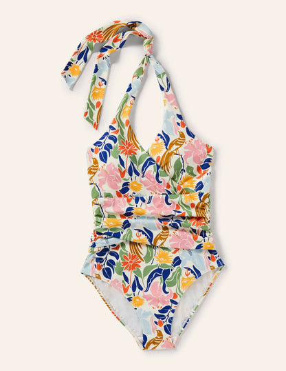 Levanzo Halter Swimsuit-Ivory, Oriental Bird