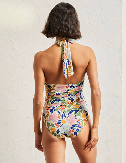 Levanzo Halter Swimsuit-Ivory, Oriental Bird