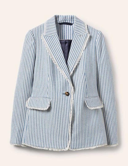 Hever Cotton Twill Blazer-Atlantic Blue/ Ivory Stripe