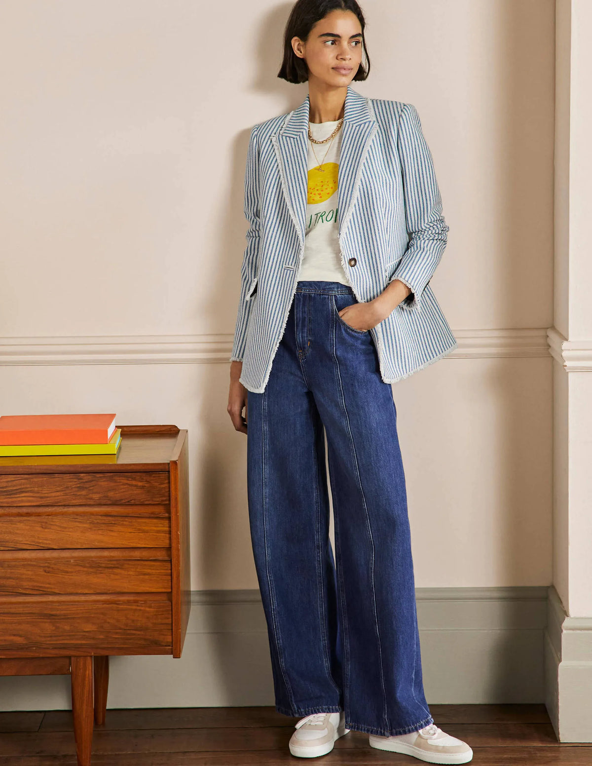 Hever Cotton Twill Blazer-Atlantic Blue/ Ivory Stripe