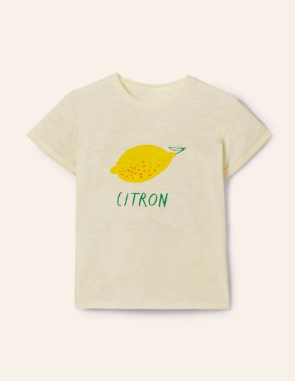 Turn Up Cuff Cotton T-shirt-Ivory, Lemon