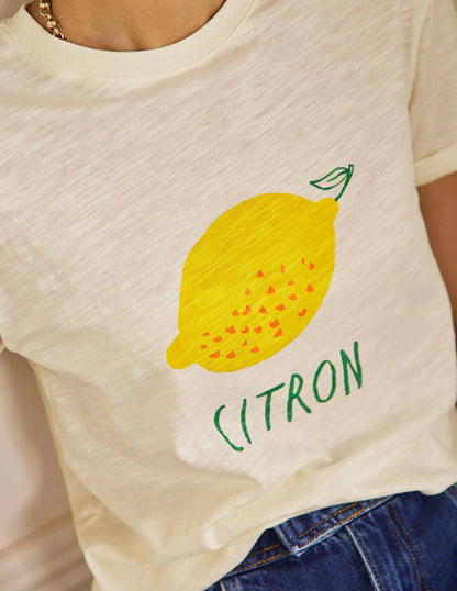 Turn Up Cuff Cotton T-shirt-Ivory, Lemon