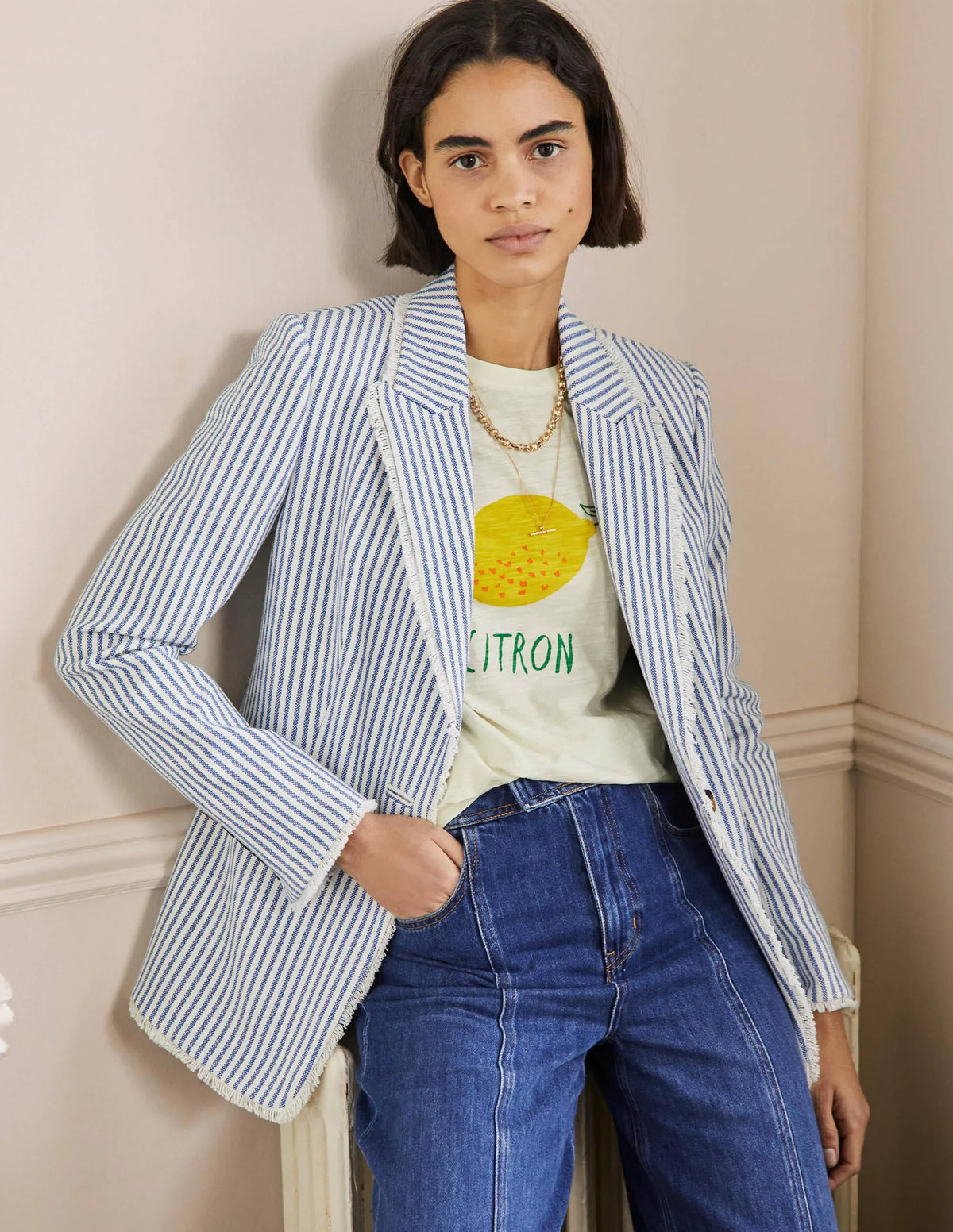 Turn Up Cuff Cotton T-shirt-Ivory, Lemon