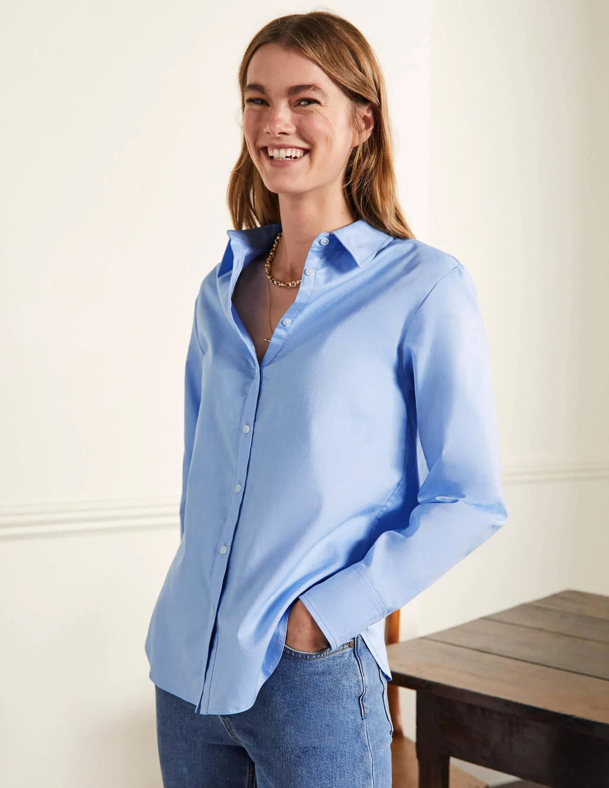 Relaxed Cotton Shirt-Blue Oxford