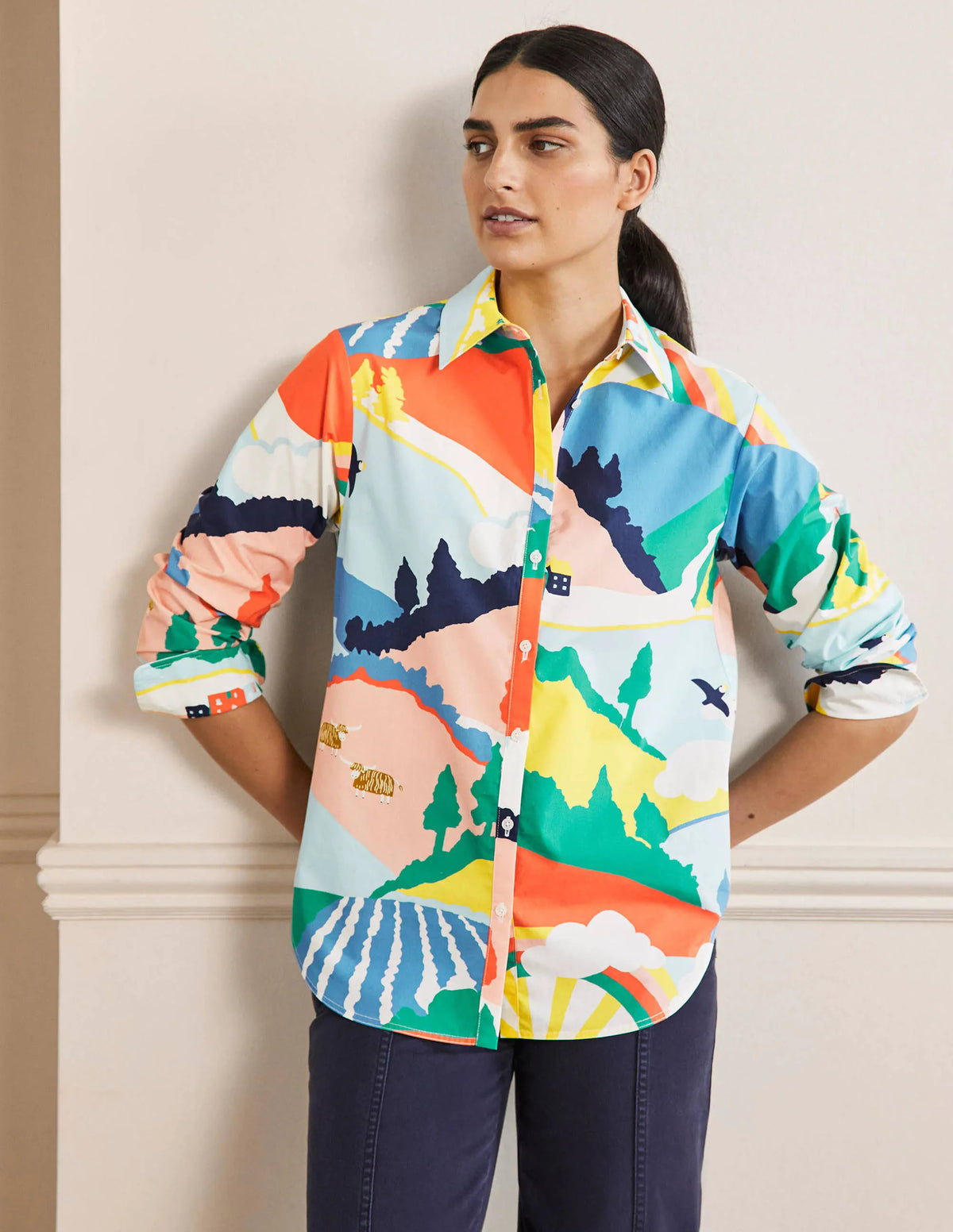 Relaxed Cotton Shirt-Scenic Meadow