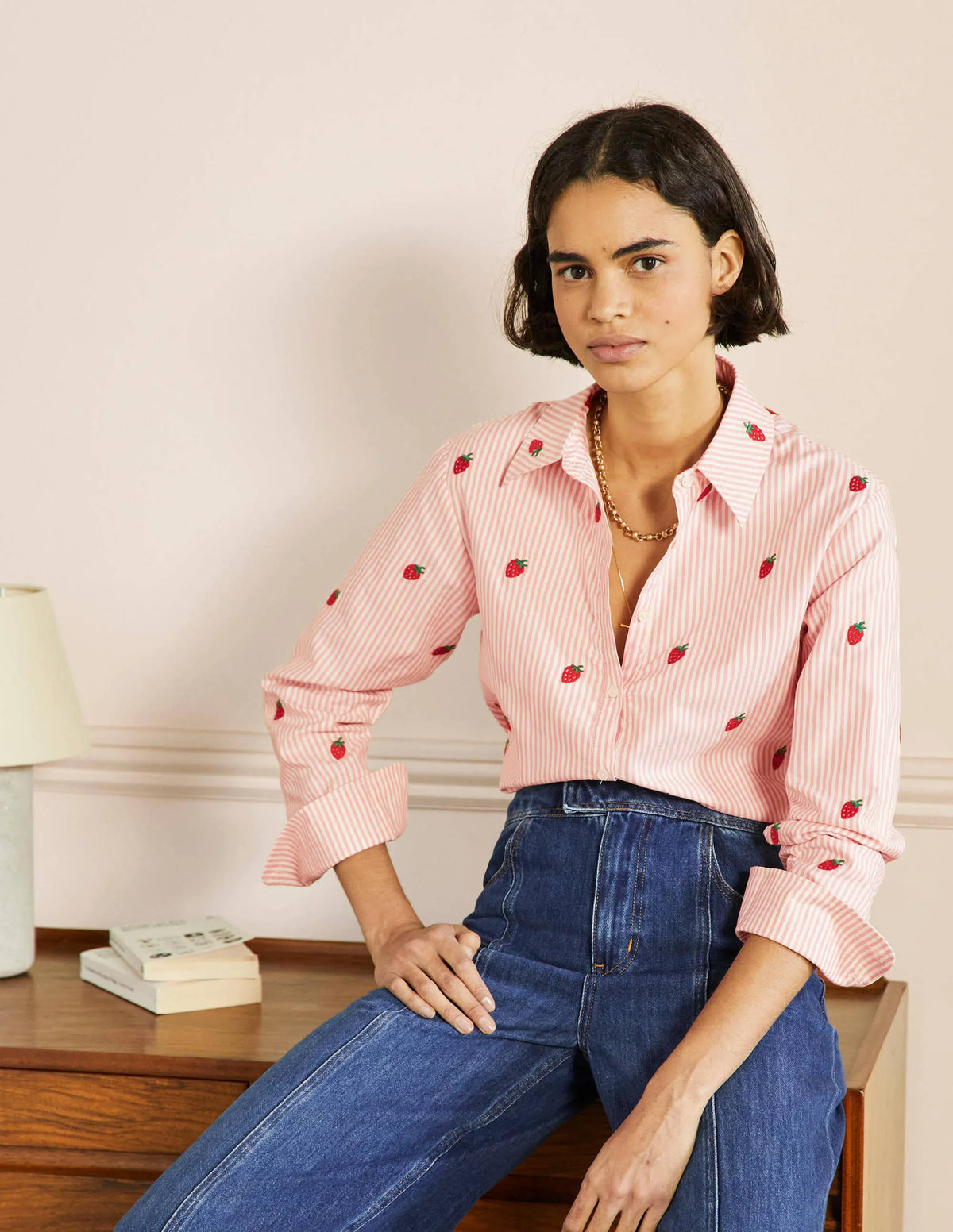 Relaxed Cotton Shirt-Mauve Stripe, Strawberry