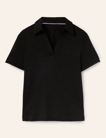 Cotton Polo Top-Black