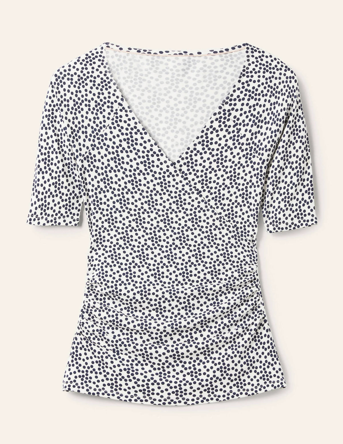 Short Sleeve Wrap Top-Ivory, Scatter Spot