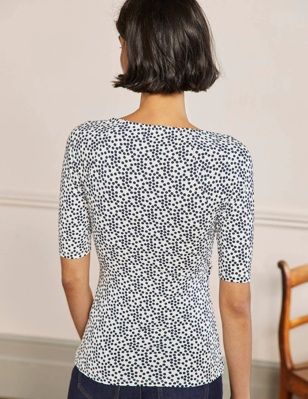 Short Sleeve Wrap Top-Ivory, Scatter Spot