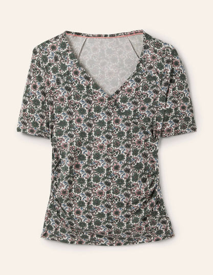 Short Sleeve Wrap Top-Alder, Floret Bloom