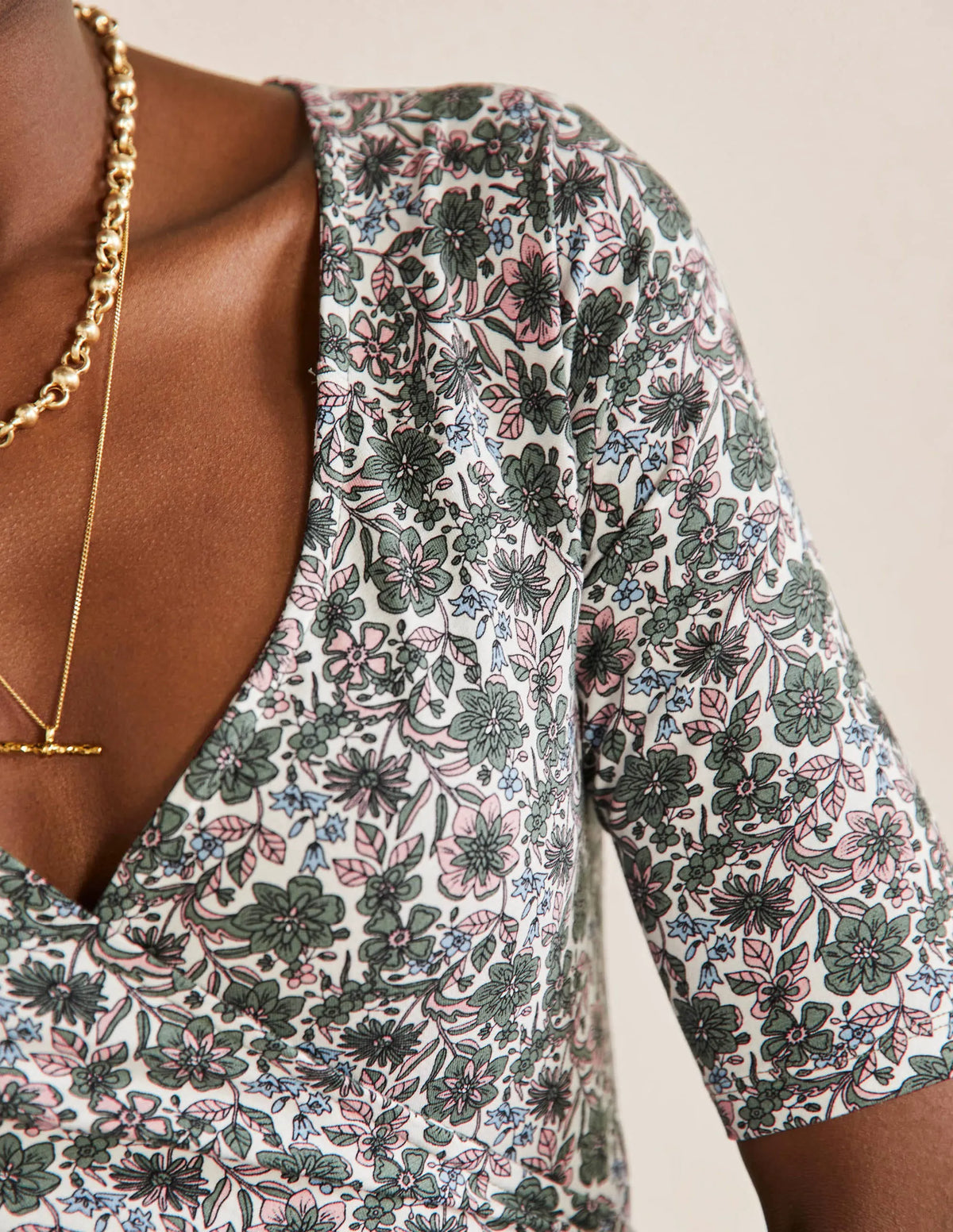 Short Sleeve Wrap Top-Alder, Floret Bloom