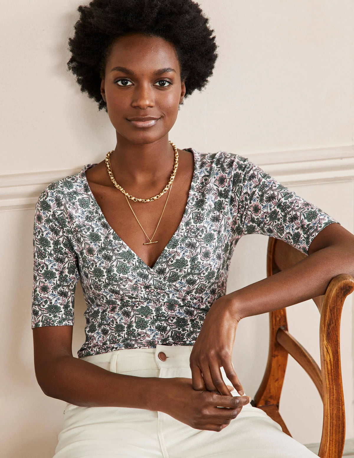 Short Sleeve Wrap Top-Alder, Floret Bloom