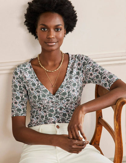 Short Sleeve Wrap Top-Alder, Floret Bloom