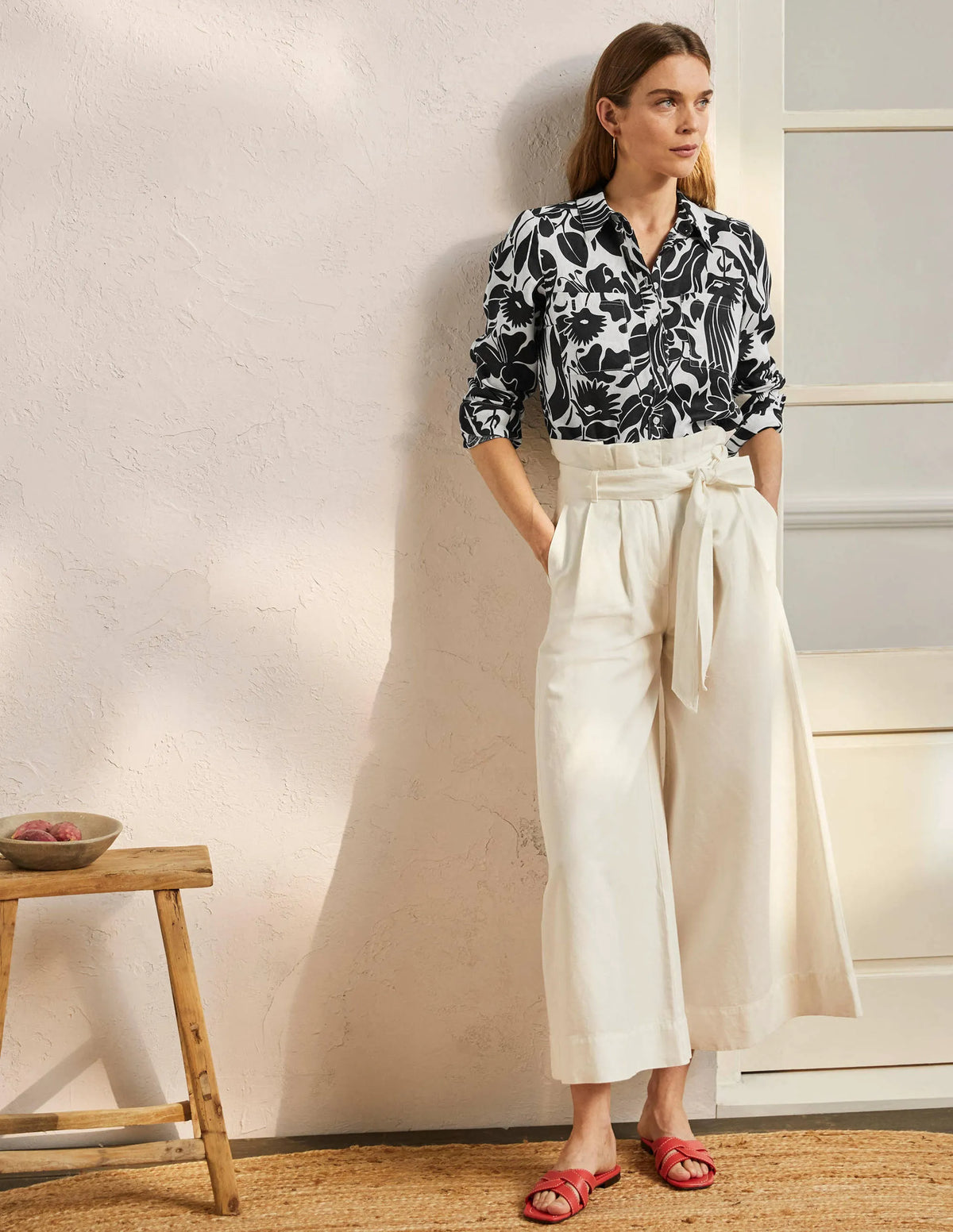Linen Shirt-Black, Oriental Bird