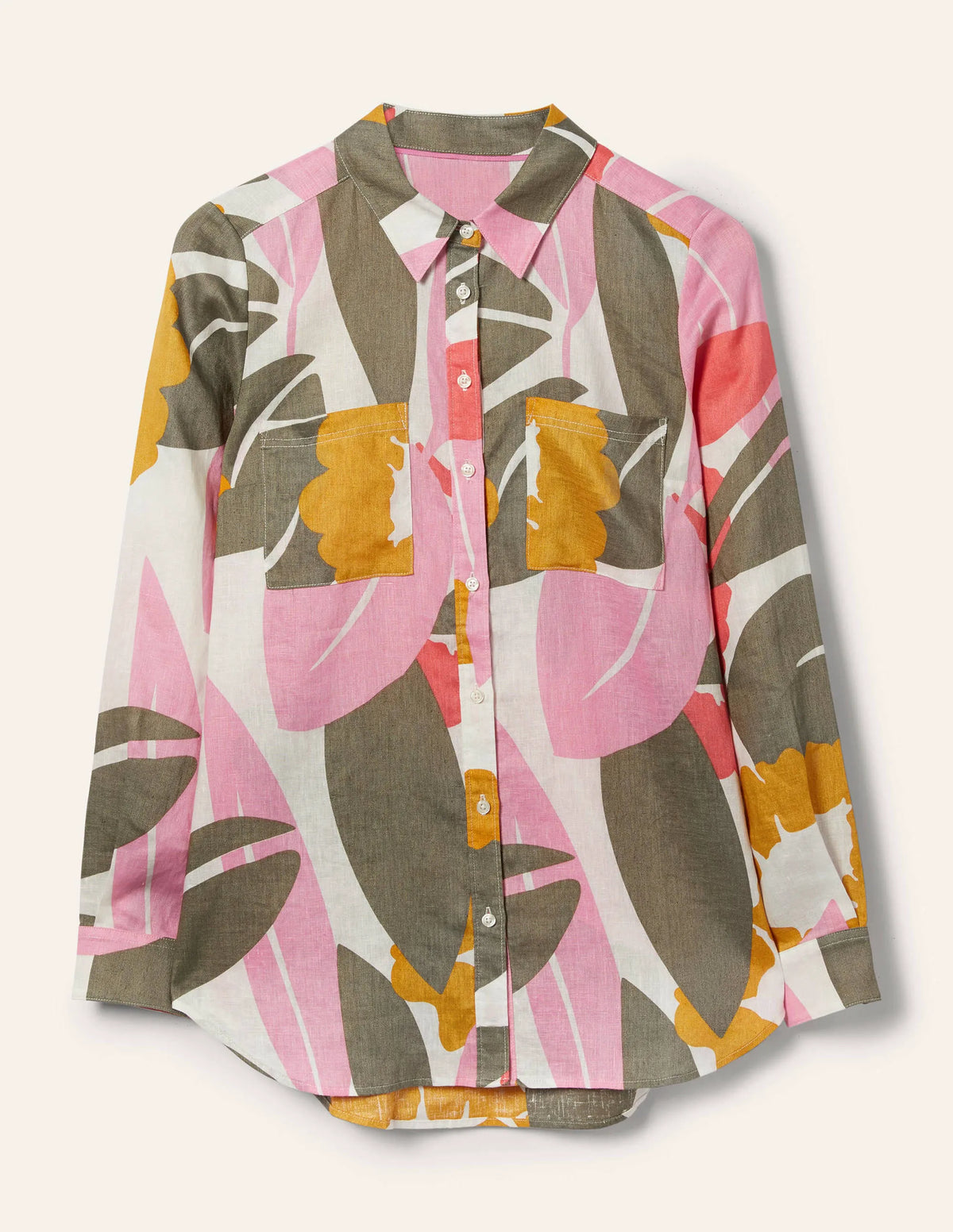Linen Shirt-Ivory, Abstract Bloom