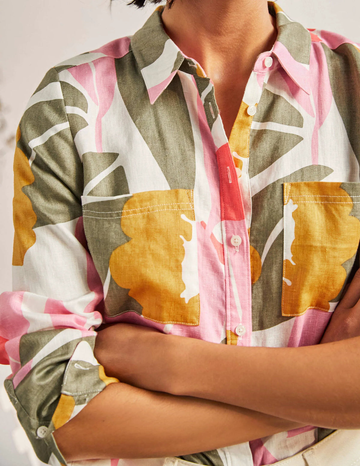 Linen Shirt-Ivory, Abstract Bloom