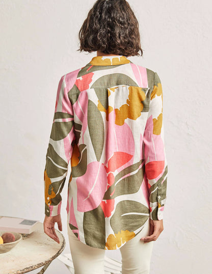 Linen Shirt-Ivory, Abstract Bloom