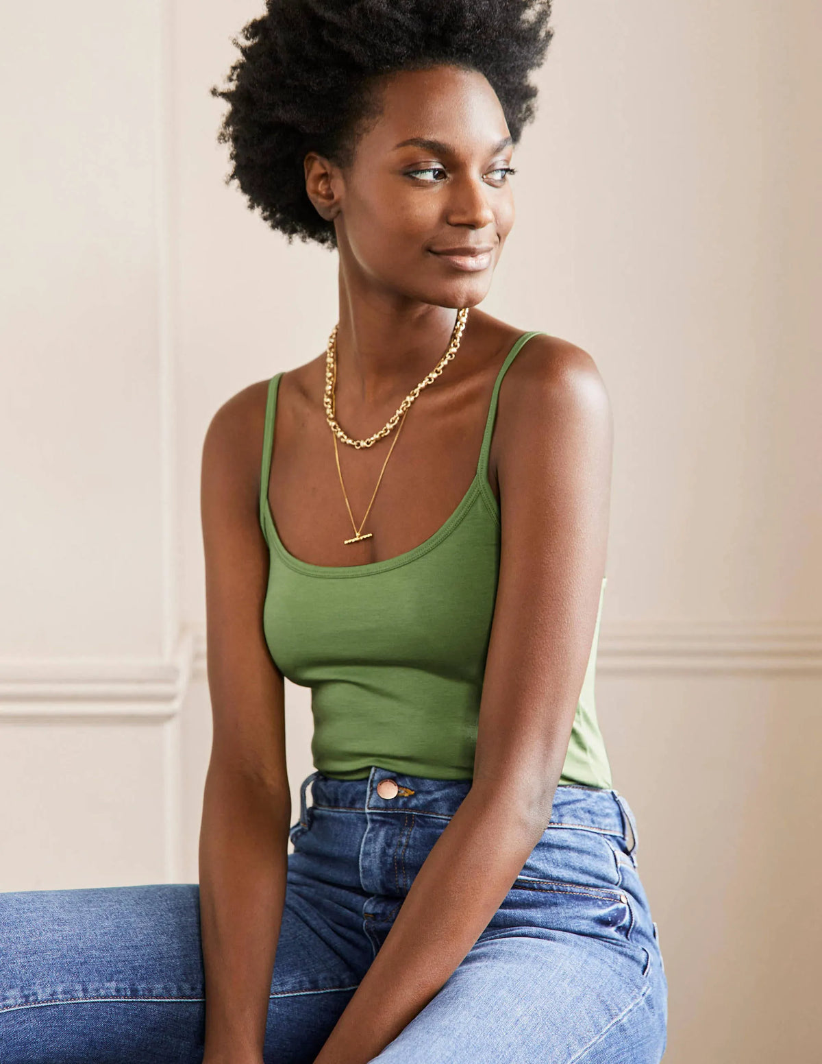 Plain Cami Top-English Ivy