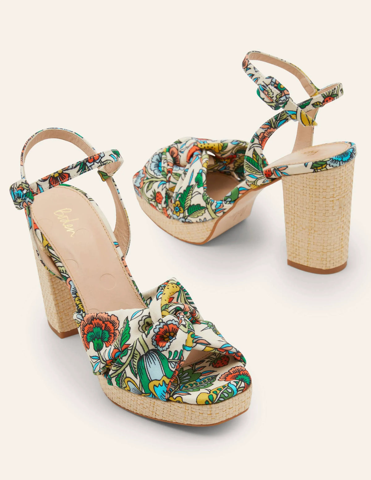 Twist Front Platform Sandals-Ivory, Tropic Meadow