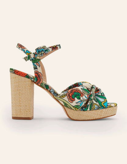 Twist Front Platform Sandals-Ivory, Tropic Meadow