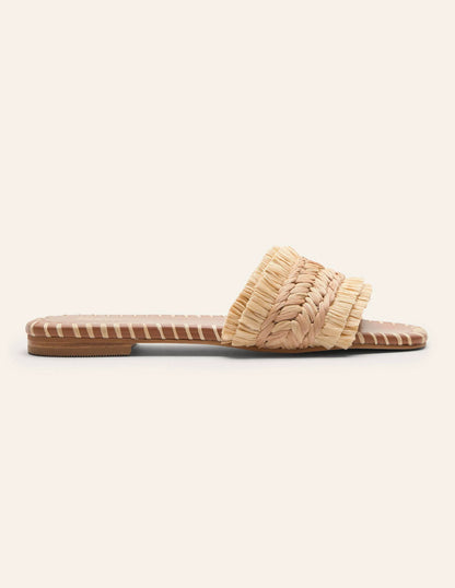 Raffia Flat Sandals-Neutral