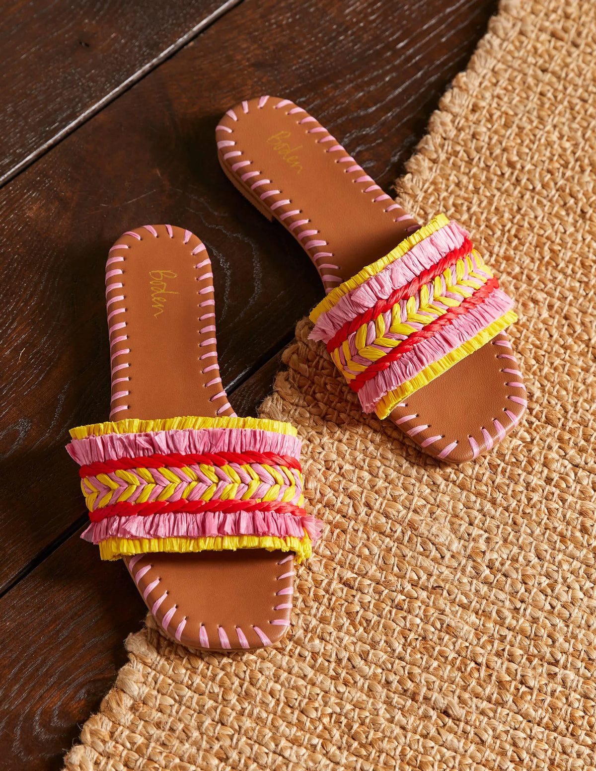Raffia Flat Sandals-Formica Pink