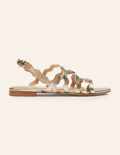 Multi Strap Flat Sandals-Pale Gold Metallic