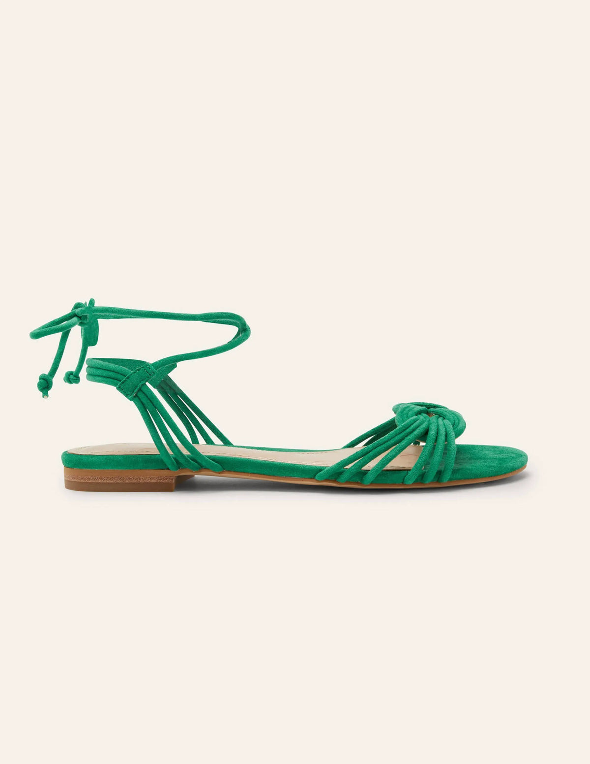 Knot Detail Suede Flat Sandals-Highland Green