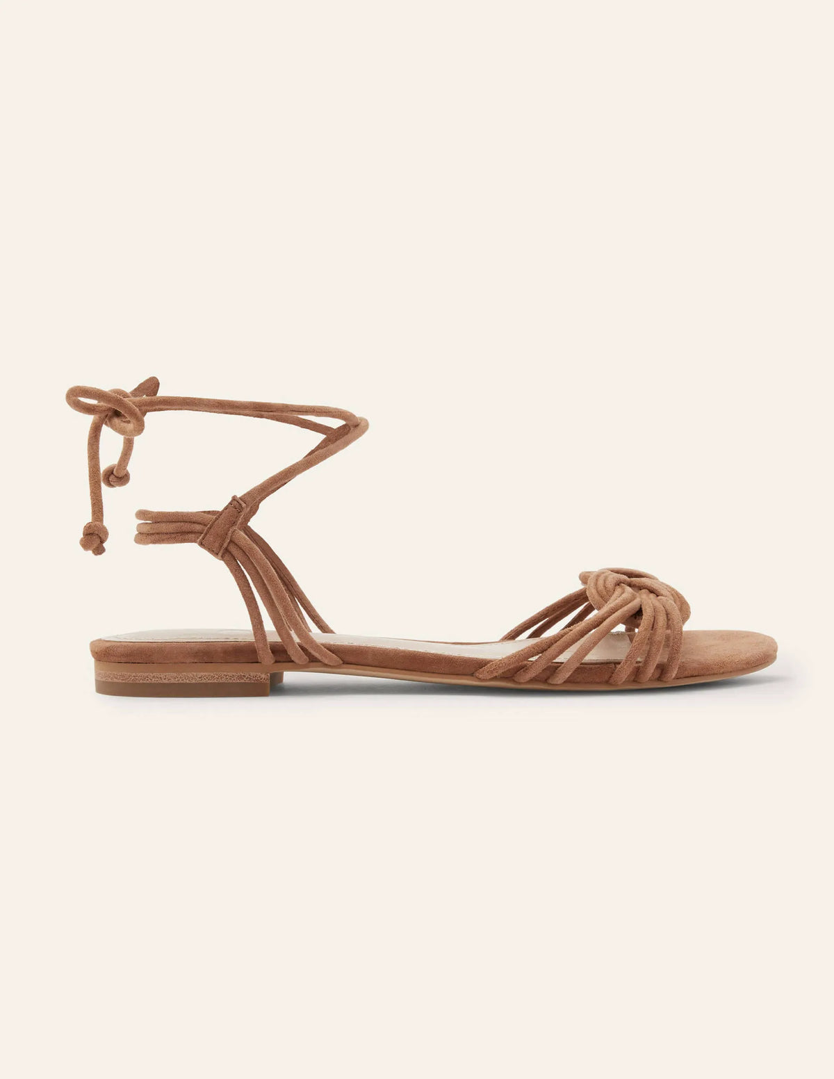 Knot Detail Suede Flat Sandals-Tan Suede