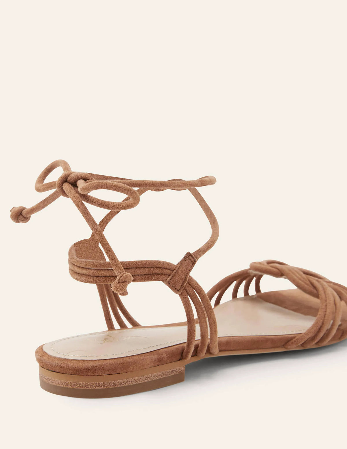 Knot Detail Suede Flat Sandals-Tan Suede