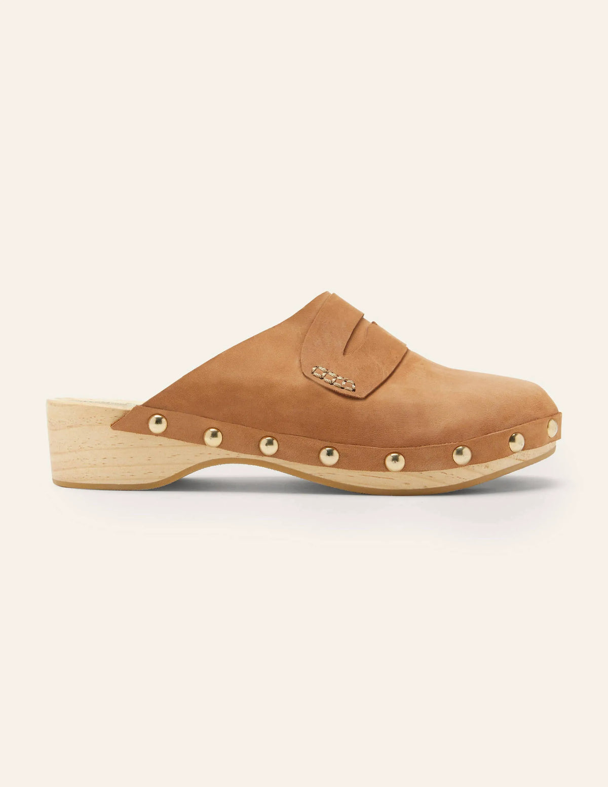 Leather Heeled Clogs-Tan