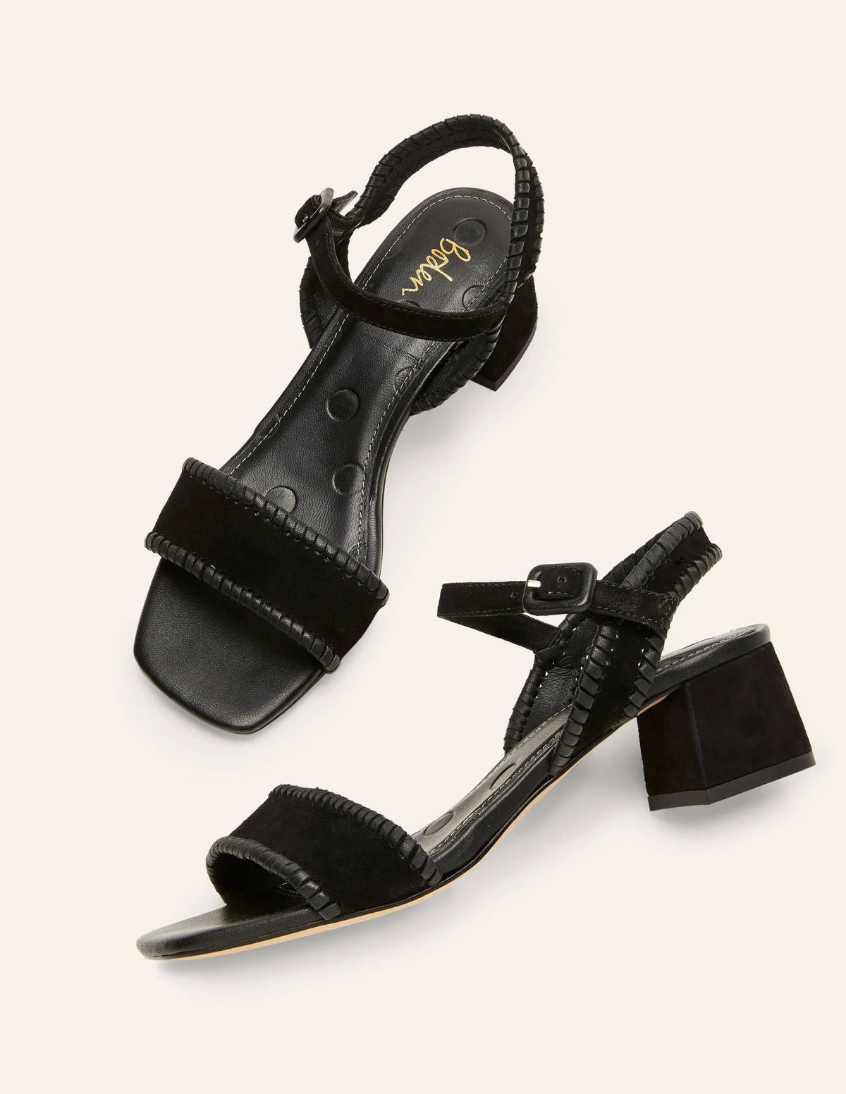 Block Heel Suede Sandals-Black