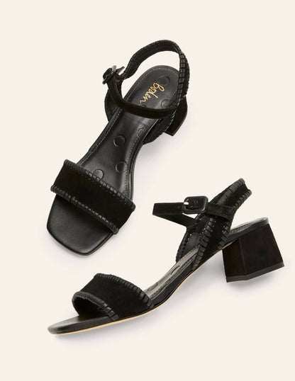 Block Heel Suede Sandals-Black