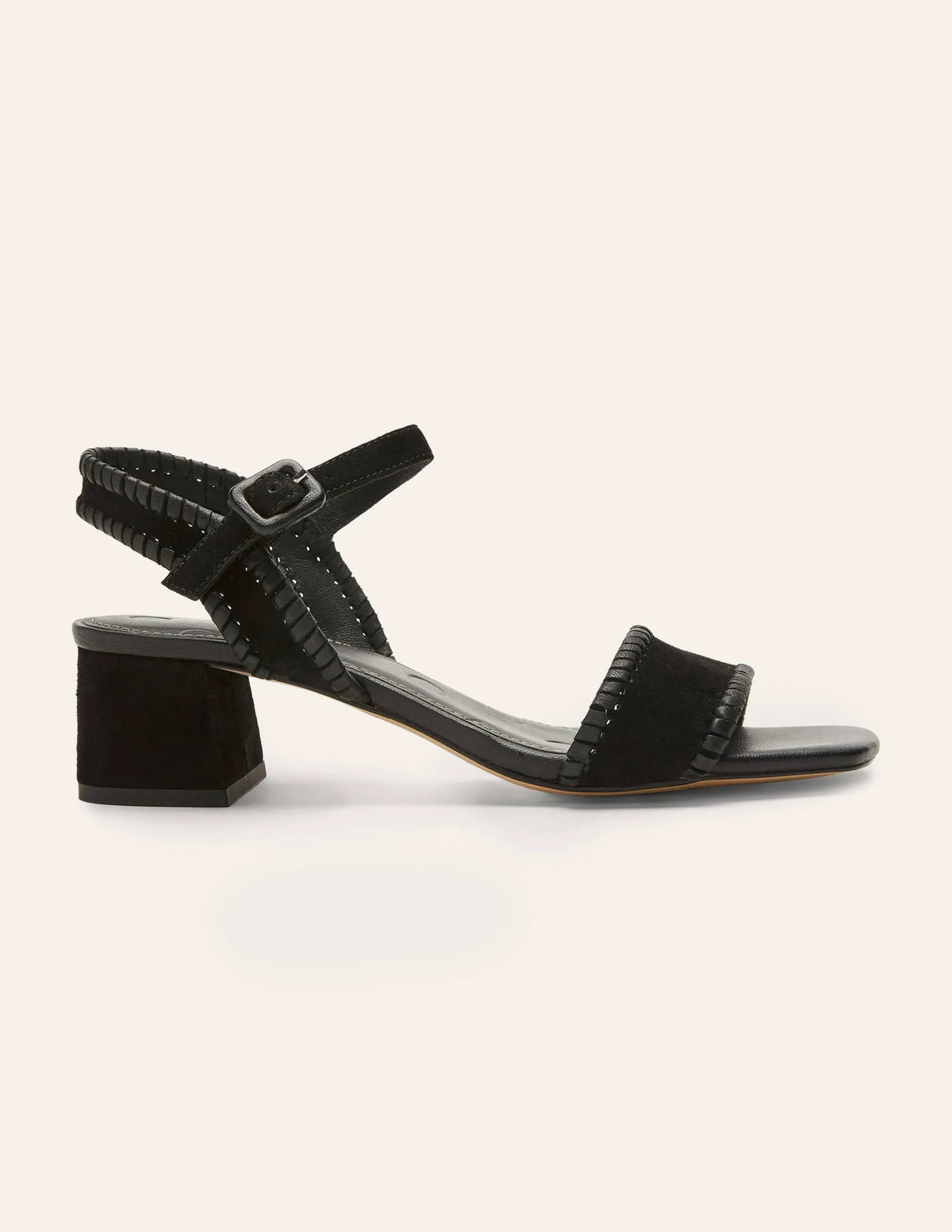 Block Heel Suede Sandals-Black