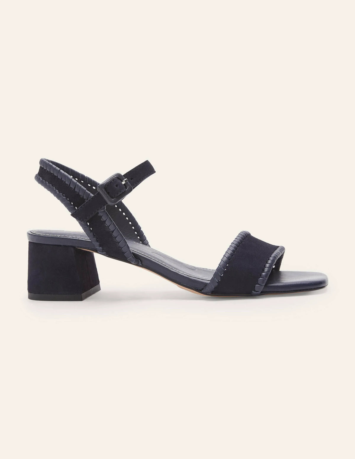 Block Heel Suede Sandals-Navy