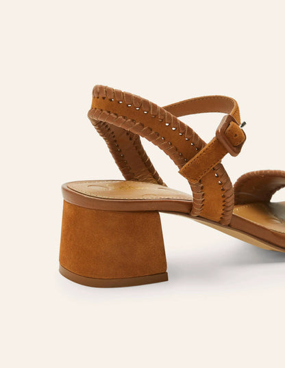 Block Heel Suede Sandals-Tan