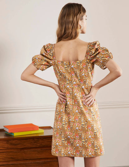 Puff Sleeve Mini Dress-Frankincense Wildflower Bloom