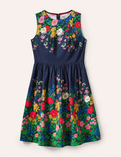 Tara Fit-and-Flare Dress-Navy, Botanical Terrace