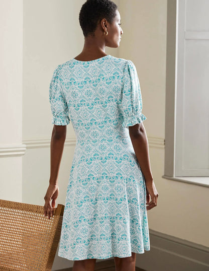 V-Neck Jersey Dress-Larkspur Oriental Diamond