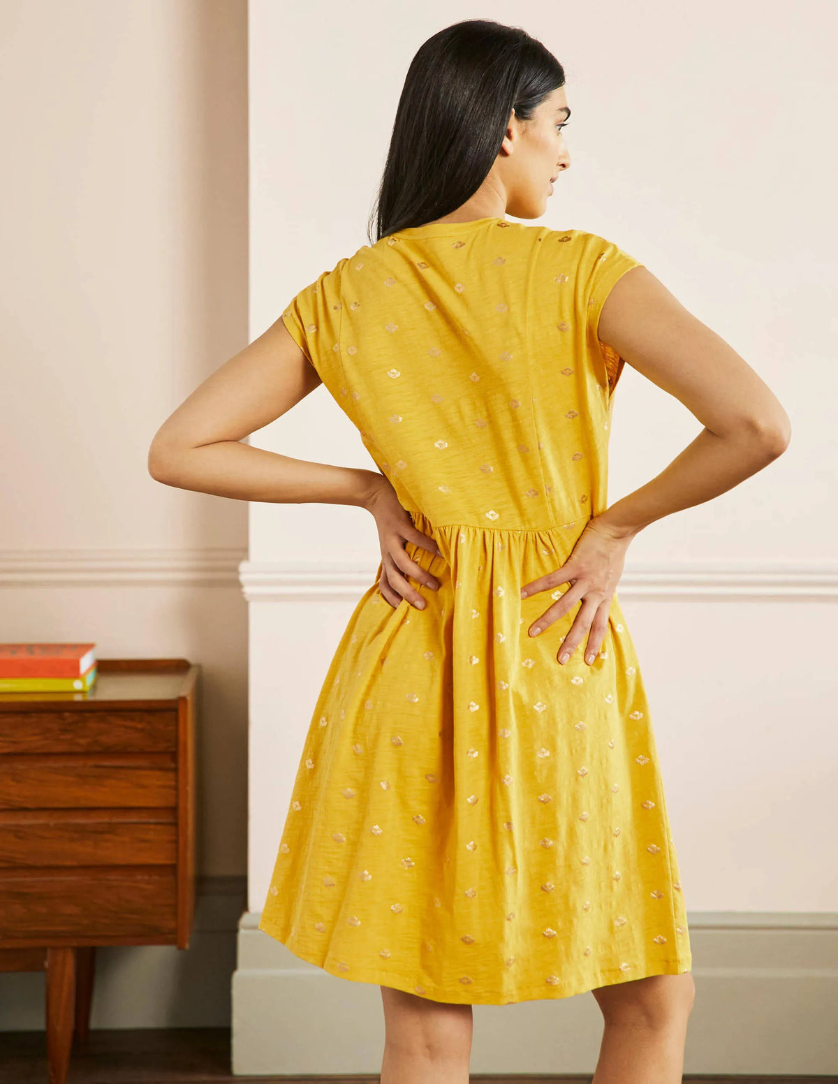 Jersey T-Shirt Dress-Honeycomb and Gold Foil