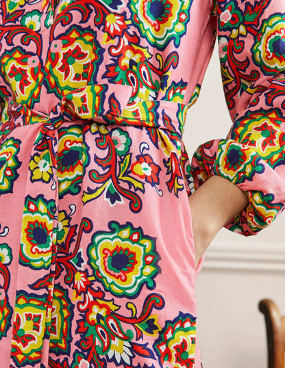 Long Sleeve Linen Maxi Dress-Azalea, Decorative Blooms
