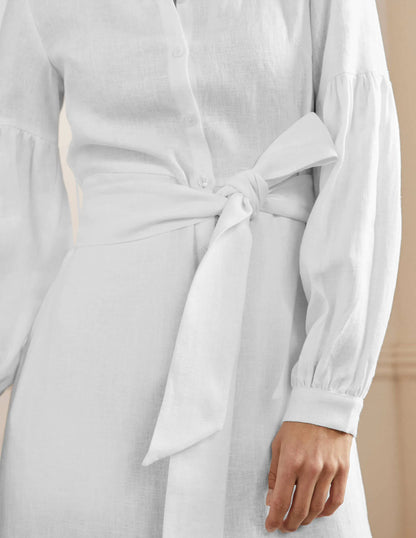 Sleeve Detail Midi Shirt Dress-White