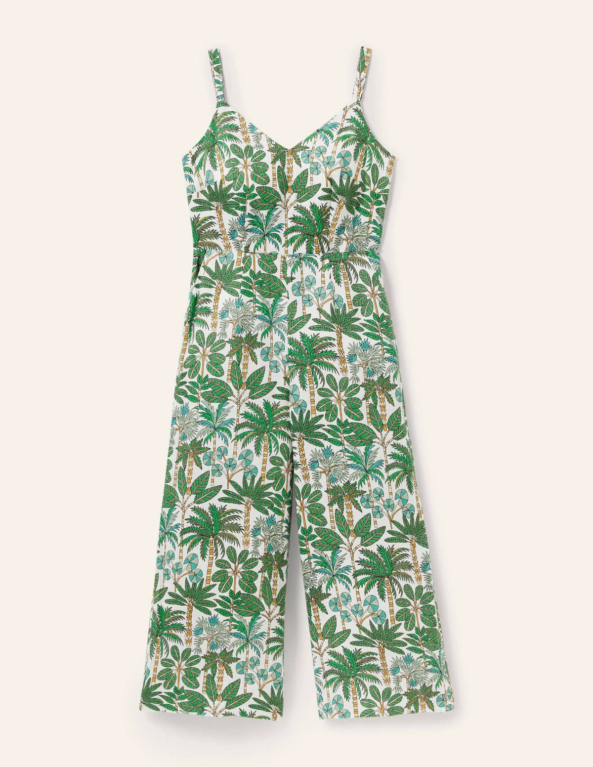 Lola Strappy Linen Jumpsuit-Ivory, Palm Forest